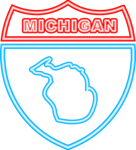 Neon icon map of the state of Michigan